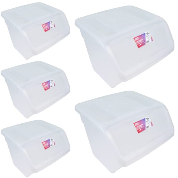 Tayg Pack 5 Cajas Almacenaje con Tapa 30L - Cestas Organizadoras para Almacenaje Ropa, Cajas Organizadoras de Plástico con Tapa, Reutilizables y Ligeras para Organizar tu Hogar, Medidas 39x40x33 cm - Imagen 6