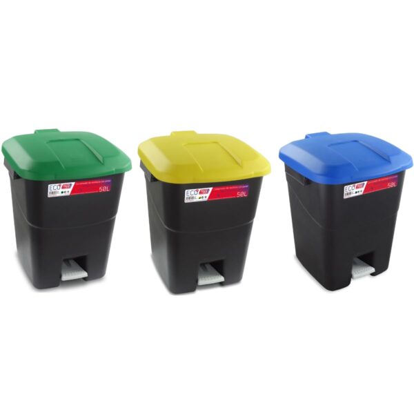 Tayg Pack Cubo Basura Cocina - 3 Cubos de Basura Reciclaje, Papelera Cocina, Cubo Basura 50 litros con pedal, Papelera Reciclaje, Basurero Cocina