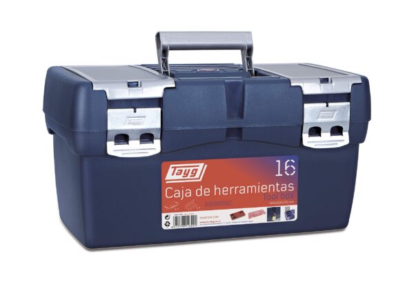 Tayg Caja Herramientas 16, Bandeja Doble Capacidad, Cierres Metálicos, Caja de Herramientas de Polipropileno, Soporta hasta 120 kg, Medidas 500 x 258 x 255 mm, Azul/Rojo